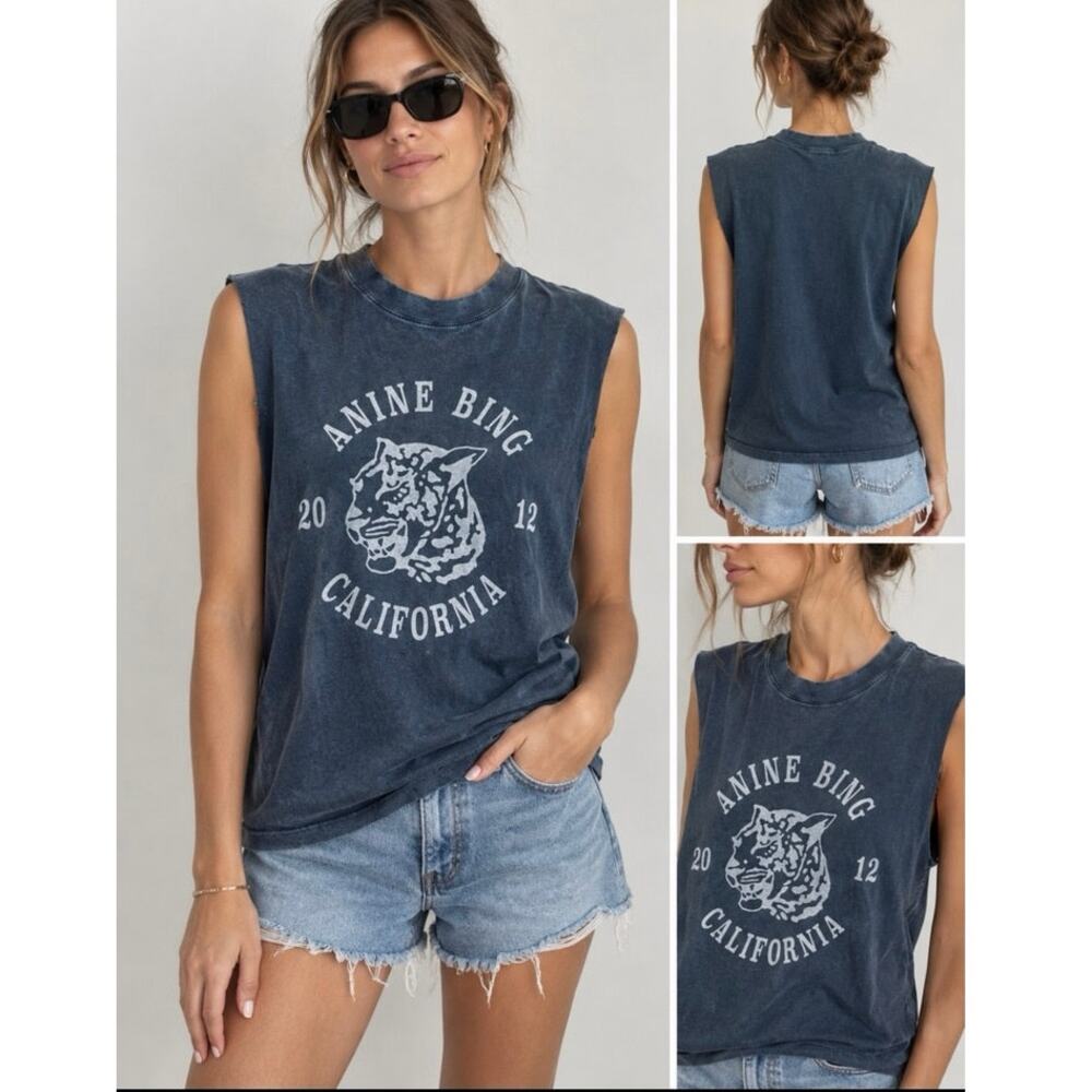 Anine Bing California 2012 Graphic Muscle Tee Faded Charcoal Small